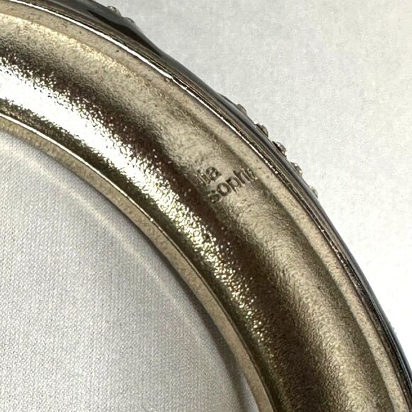 Black Enamel & Rhinestone Oval Design Bangle Bracelet By Lia Sophia Silver-tone - Picture 3 of 6